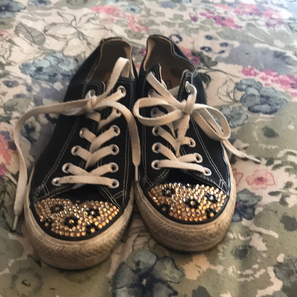 Rhinestoned Black converse, size 8.5